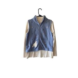 Vtg Fleece Christopher & Banks Full Zip Embroidered Christmas Vest & Turtleneck
